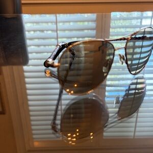 henri bendel gold frame sunglasses with brown lenses and tortoiseshell temples